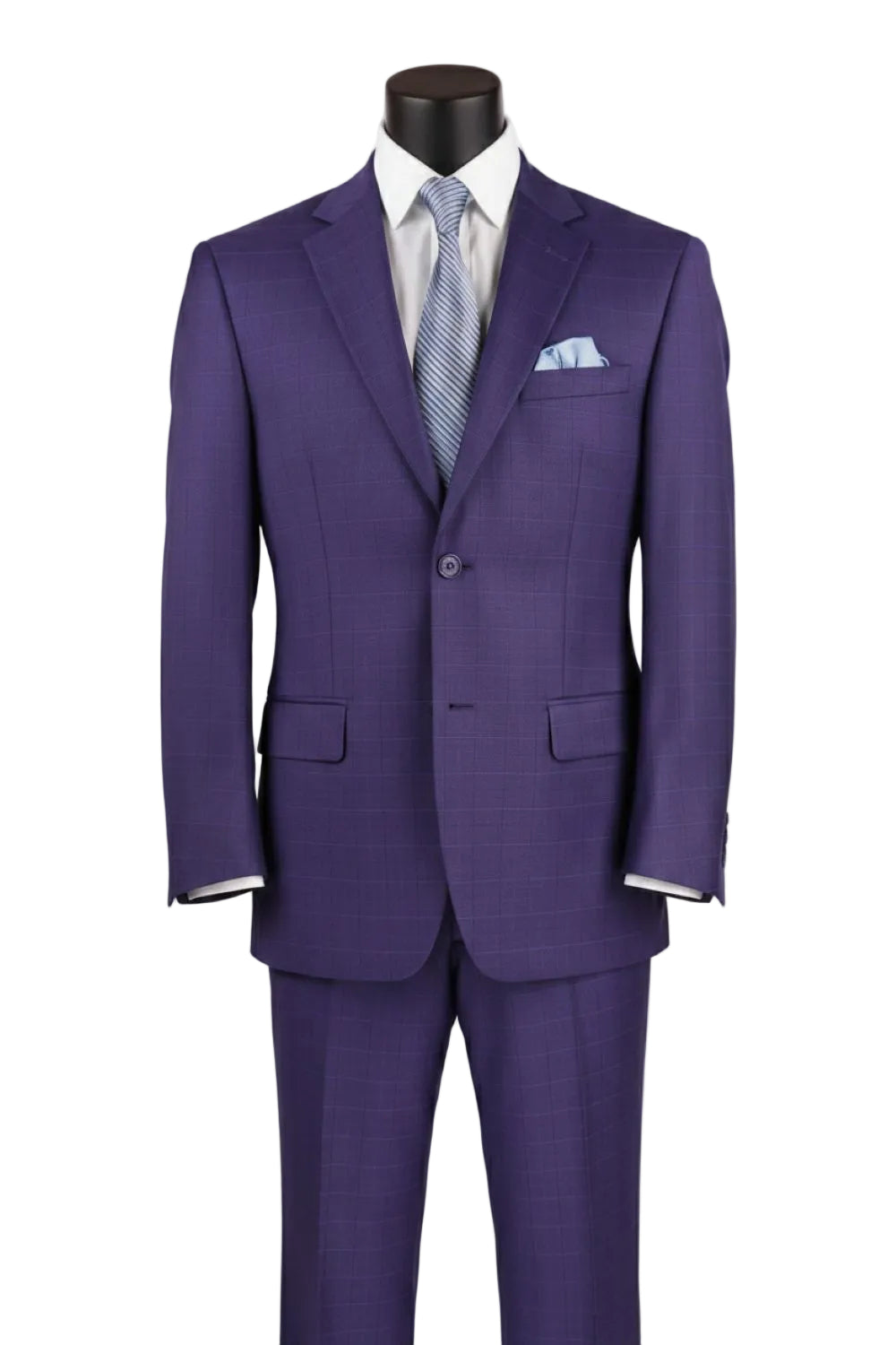 Venetian Collection - Purple Regular Fit Glen Plaid 2 Button 3 Piece Suit
