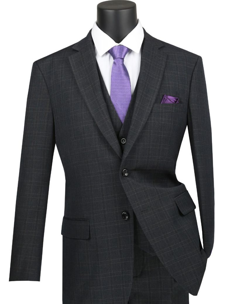 Olympia Collection - Costume 3 Pièces Coupe Régulière Glen Plaid Noir