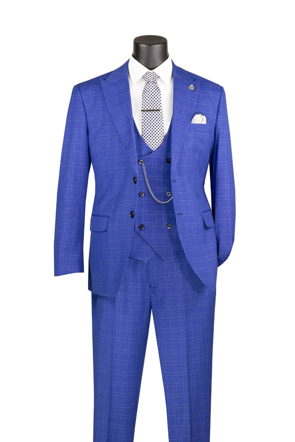 Florentine Collection - Blue Regular Fit Glen Plaid 3-Piece Suit