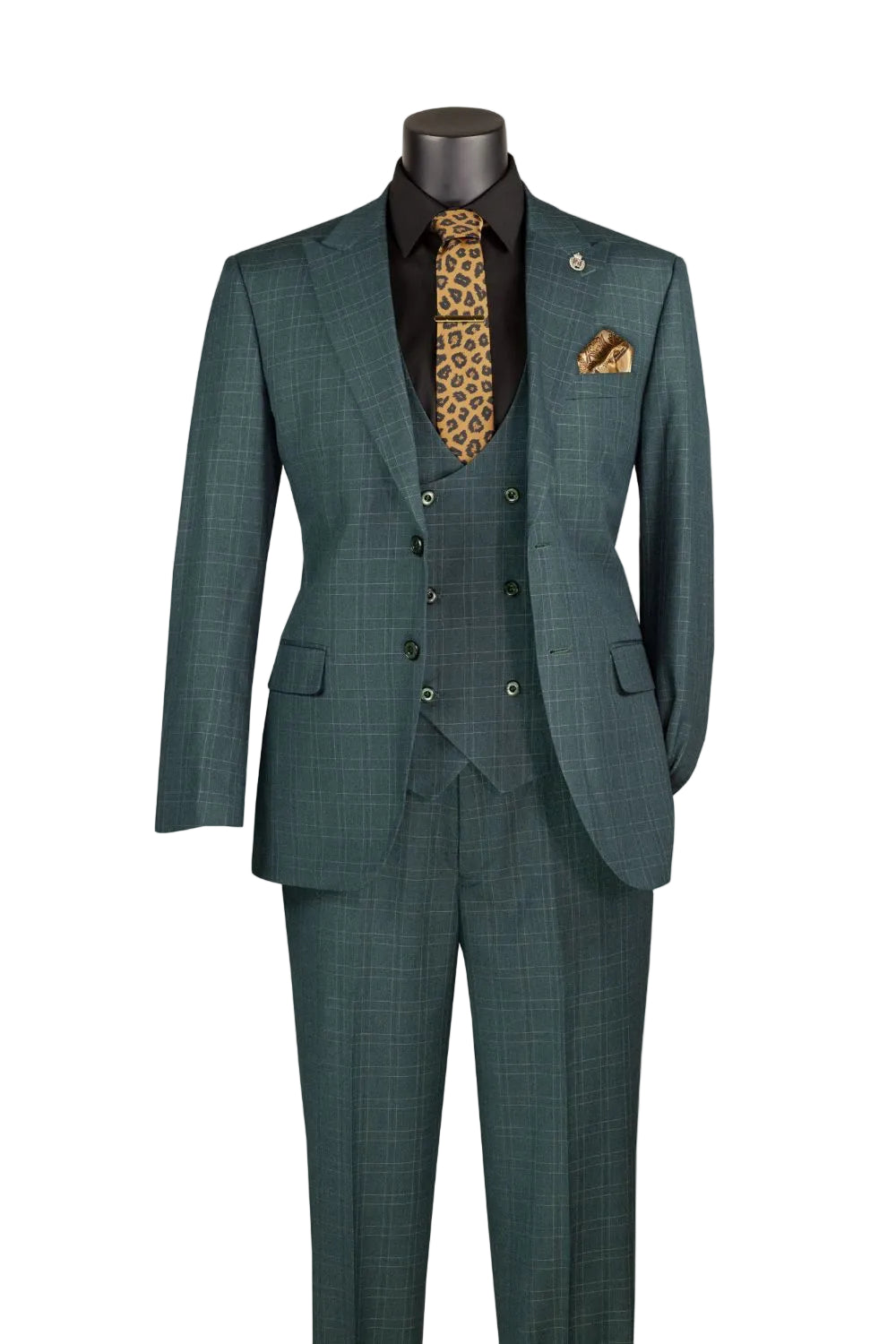 Florentine Collection - Forest Green Regular Fit Glen Plaid 3-Piece Suit
