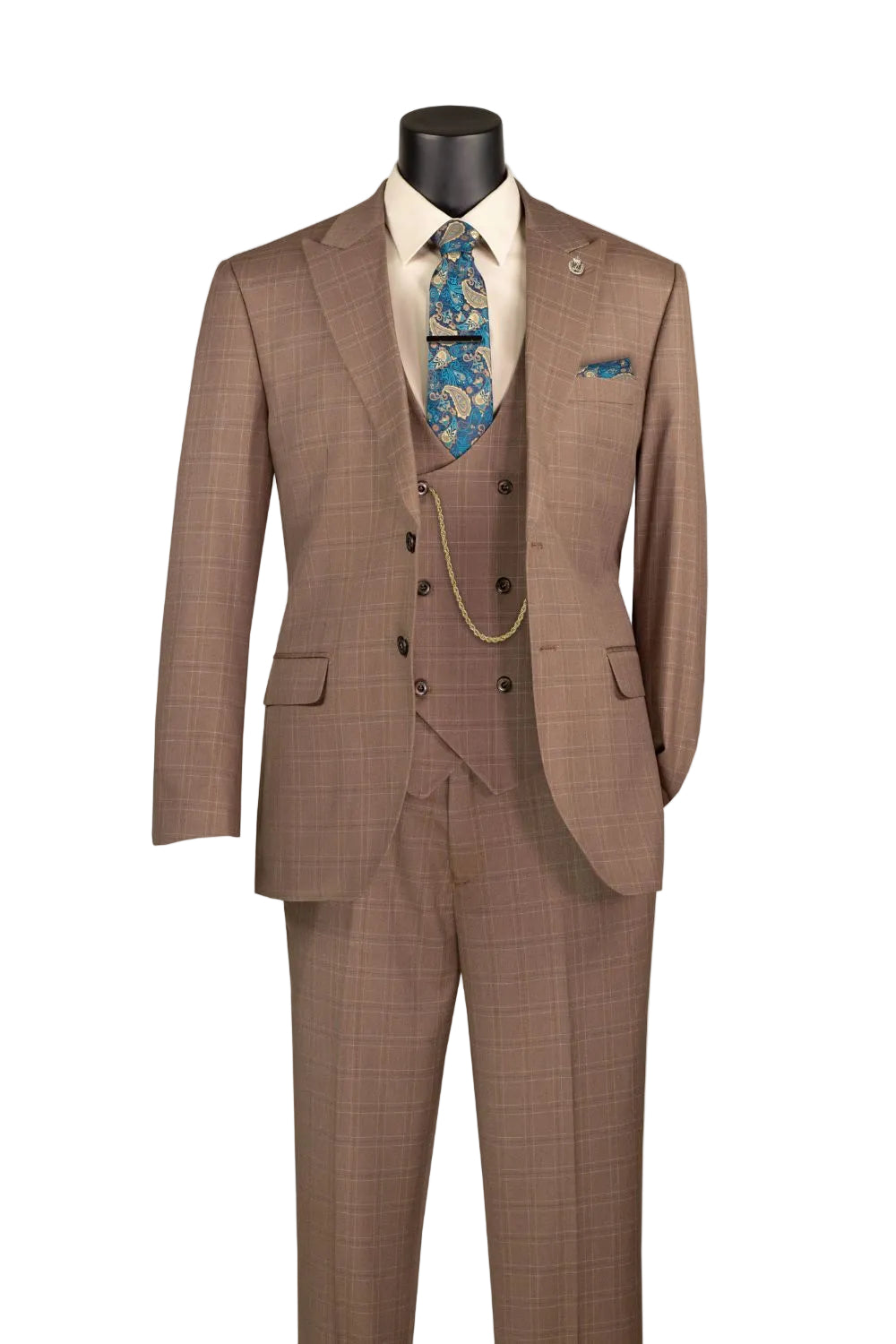 Florentine Collection - Toast Regular Fit Glen Plaid 3-Piece Suit