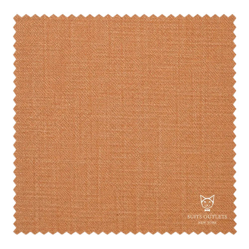 A square fabric swatch with scalloped edges in a warm rust-orange color, featuring a subtle woven texture and a white 'SUITS OUTLETS' logo in the bottom right corner, set against a plain white background.