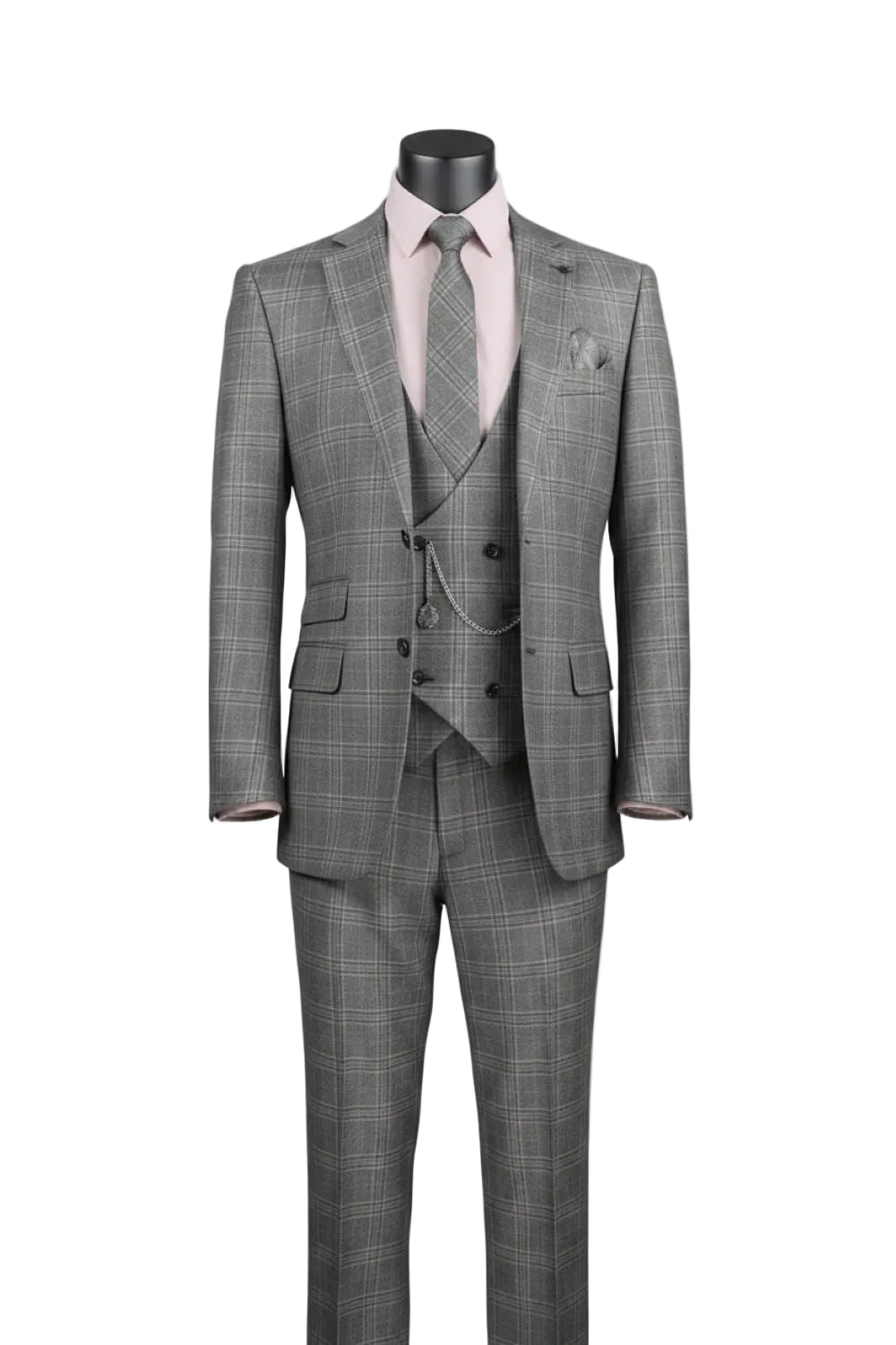 Renaissance Collection - Regular Fit Glen Plaid 3 Piece Suit Gray
