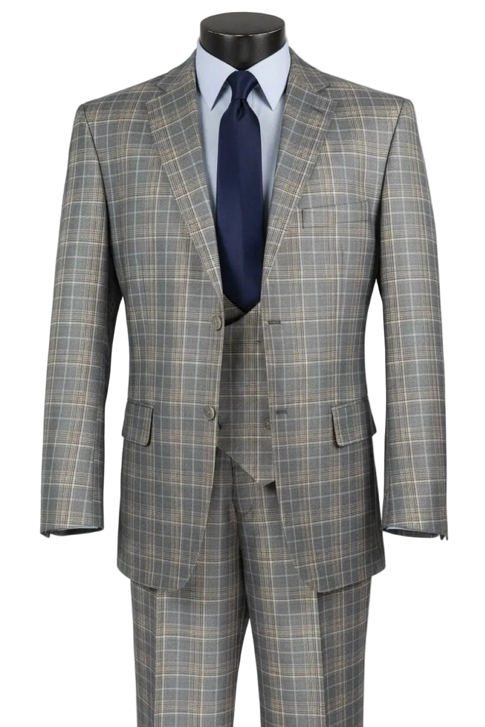 Renaissance Collection - Regular Fit Glen Plaid 3 Piece Suit Gray
