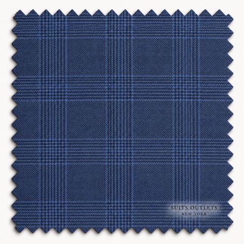 Muestra de tela a cuadros Glen azul Oxford para traje de tres piezas de corte regular para hombre