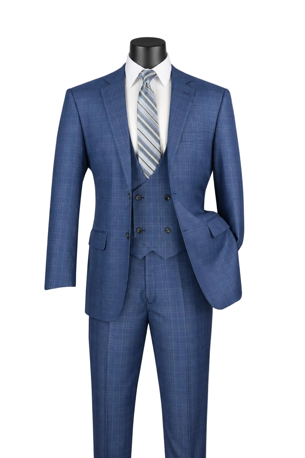 Renaissance Collection - Regular Fit Glen Plaid 3 Piece Suit Oxford Blue