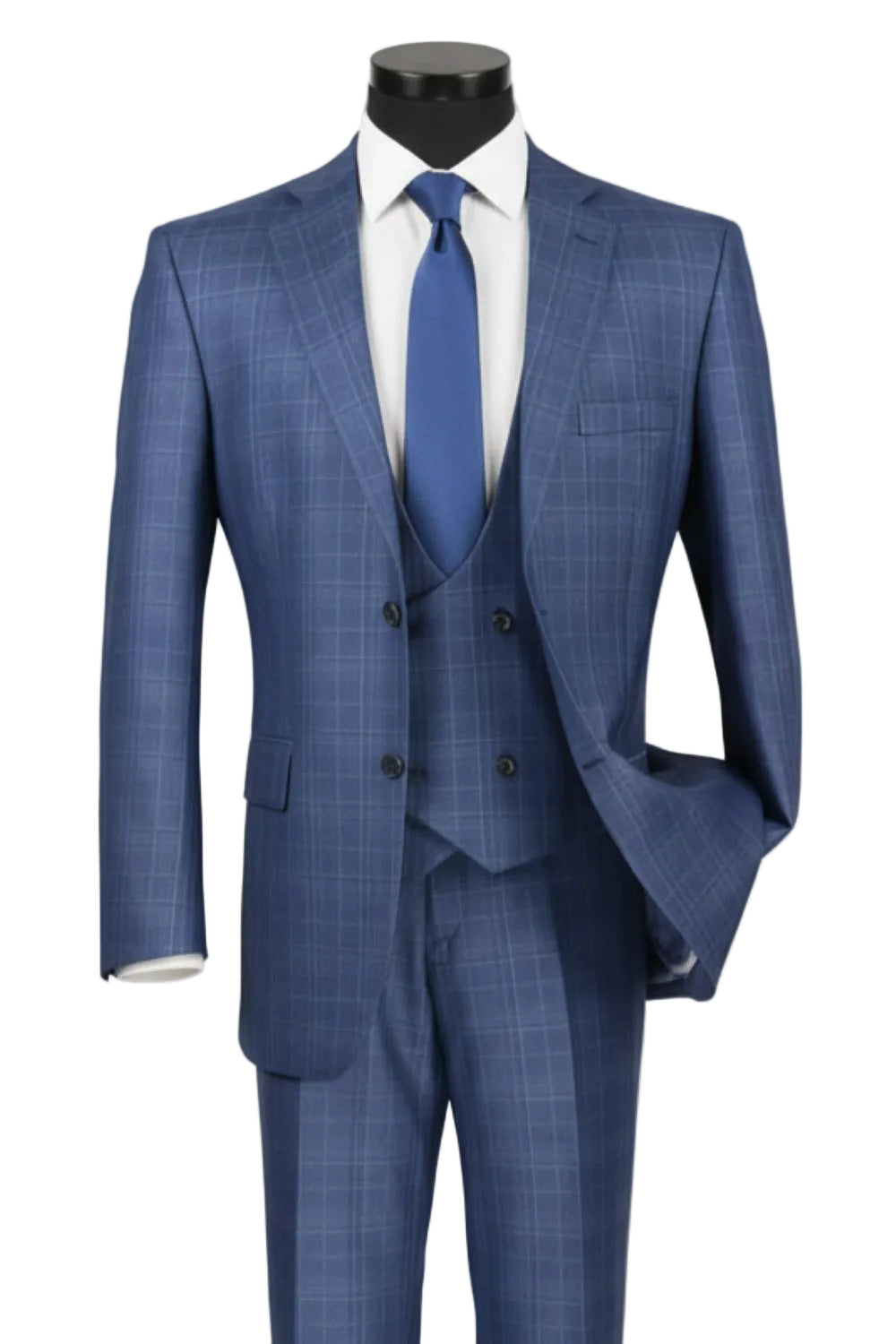 Renaissance Collection - Regular Fit Glen Plaid 3 Piece Suit Oxford Blue