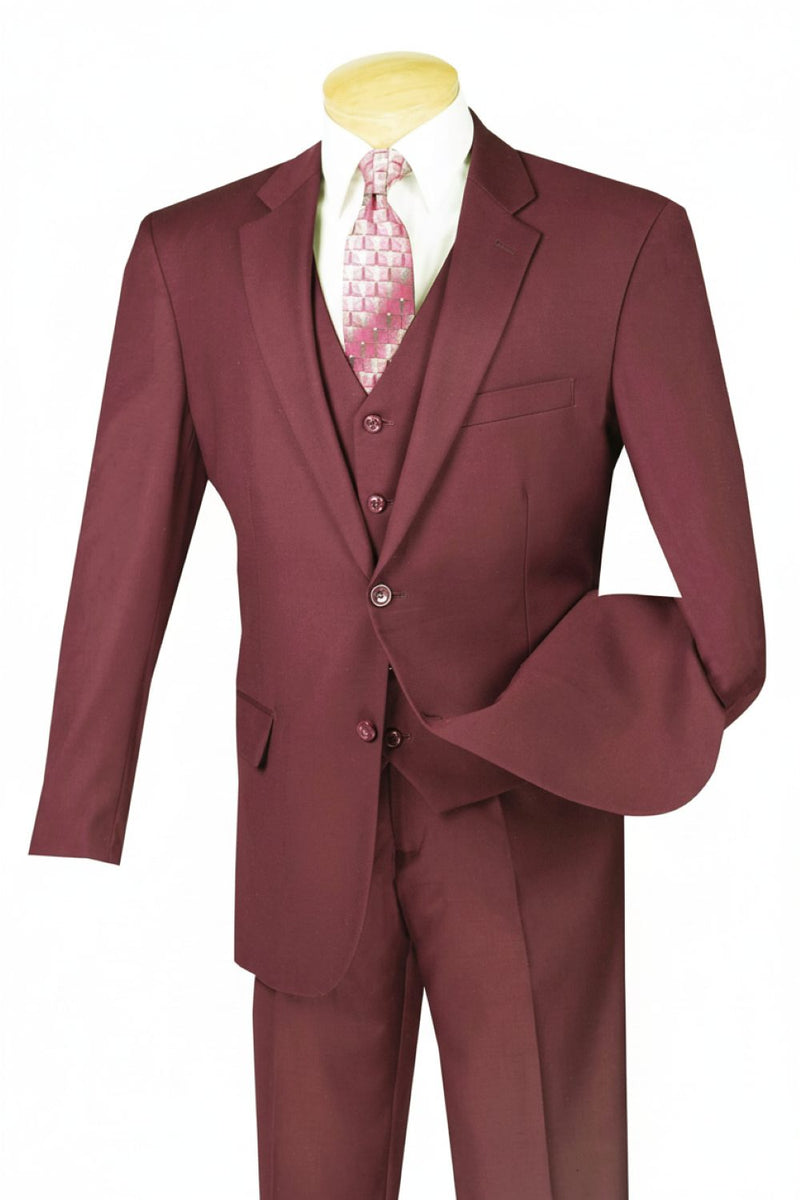 Morgan Collection - Regular Fit 3 Piece Suit 2 Button in Maroon | Suits ...