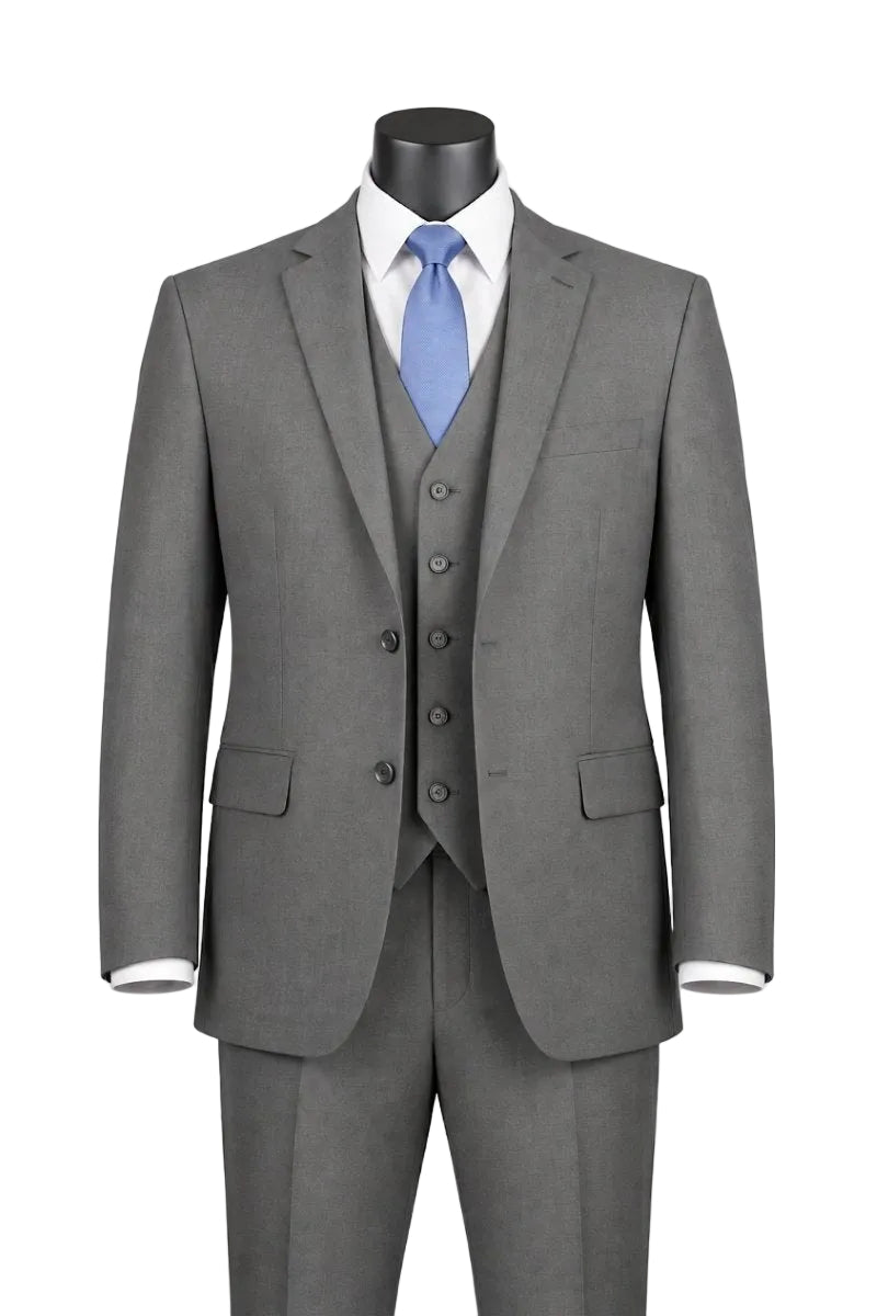 Morgan Collection - Regular Fit 3 Piece Suit 2 Button Medium Gray