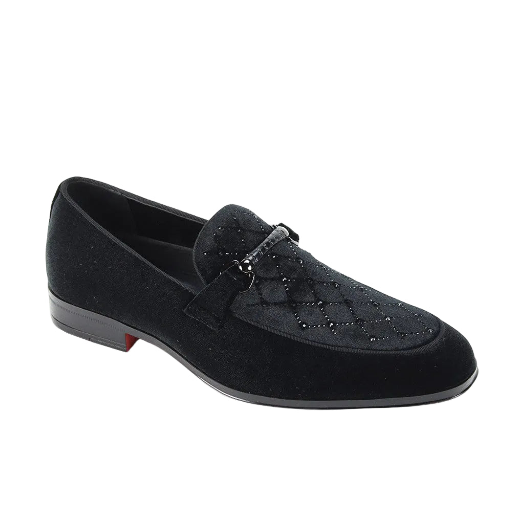 After Midnight Collection - Black Velvet Crystal Studded Design Slip-On Loafer