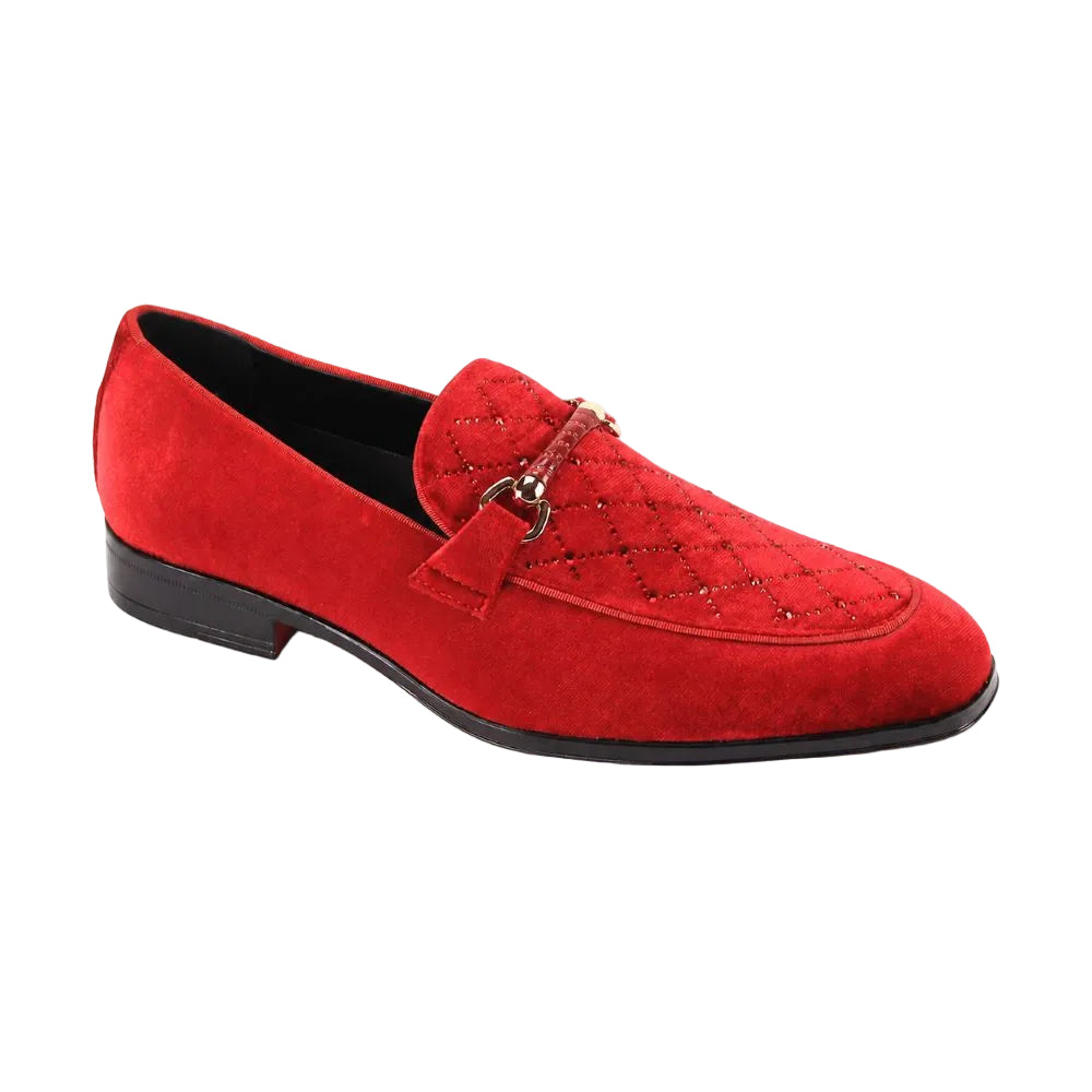 After Midnight Collection - Red Velvet Crystal Studded Design Slip-On Loafer