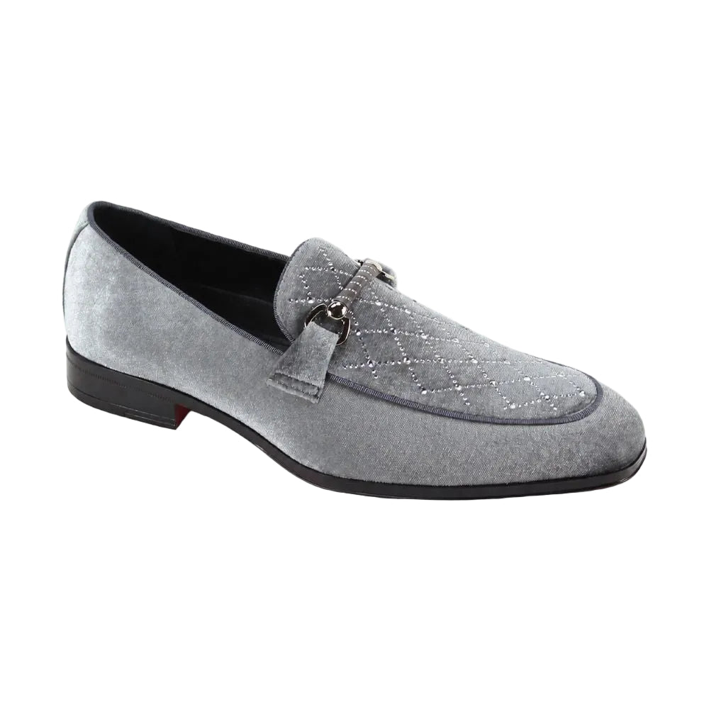 After Midnight Collection - Silver Velvet Crystal Studded Design Slip-On Loafer