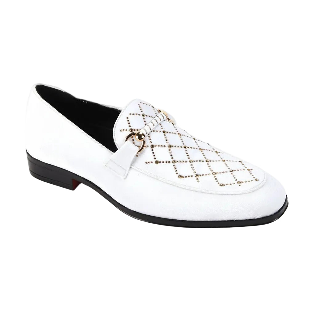 After Midnight Collection - White Velvet Crystal Studded Design Slip-On Loafer