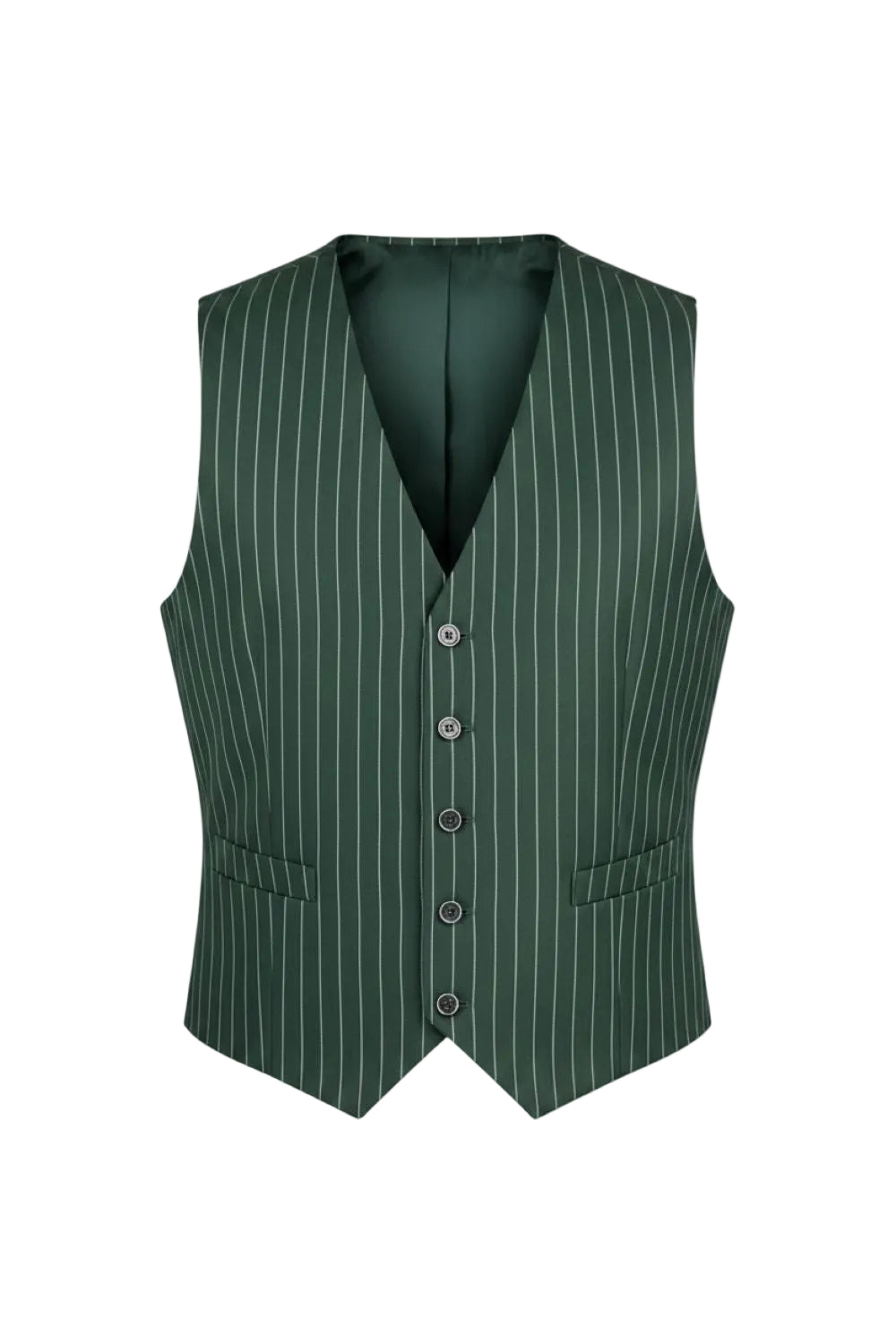 Green pinstripe vest on a white background