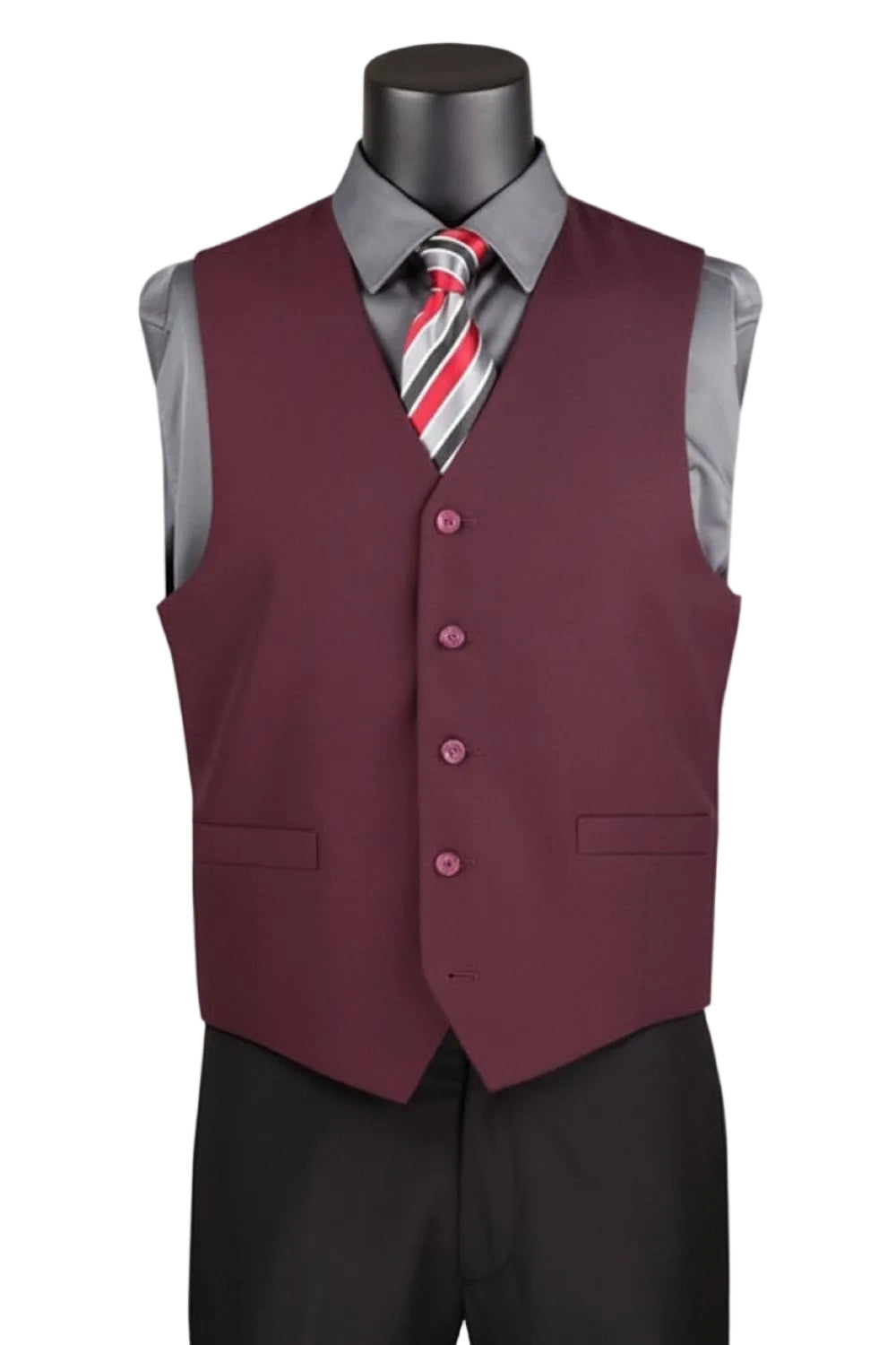 Burgundy Slim Fit Vest Single Breasted 5 Button Design