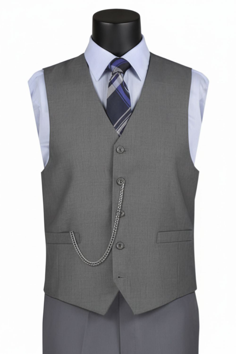 Gray Slim Fit Vest Single Breasted 5 Button Design