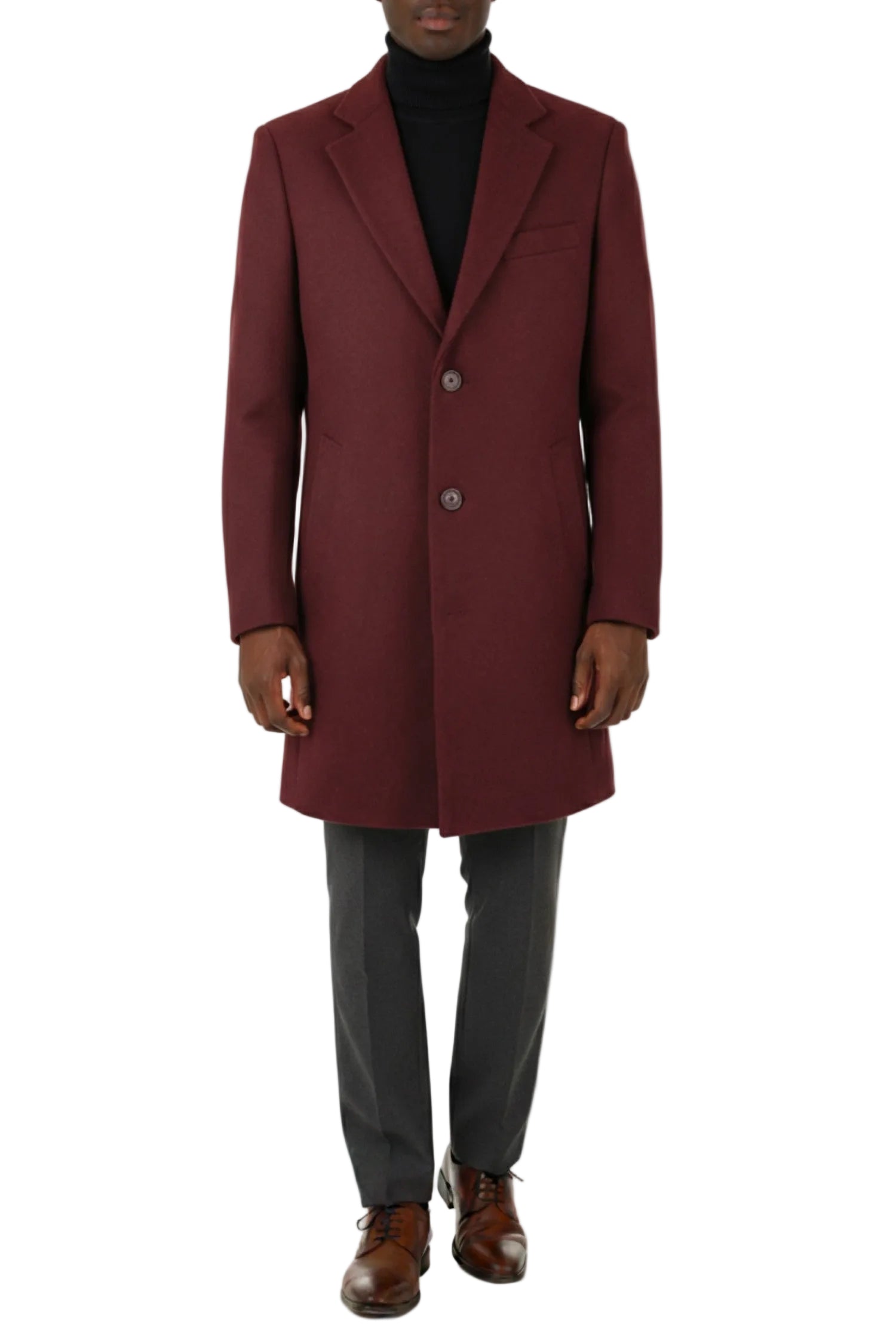 Burgundy Wool Slim Fit 3 Button Top Coat