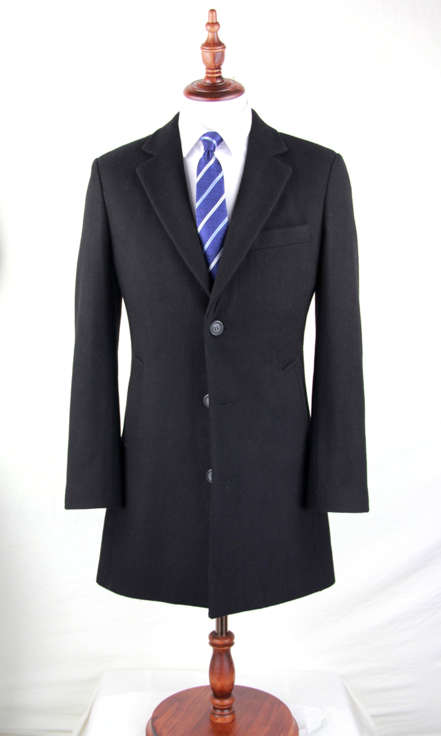 Black Wool Slim Fit 2 Button Top Coat 