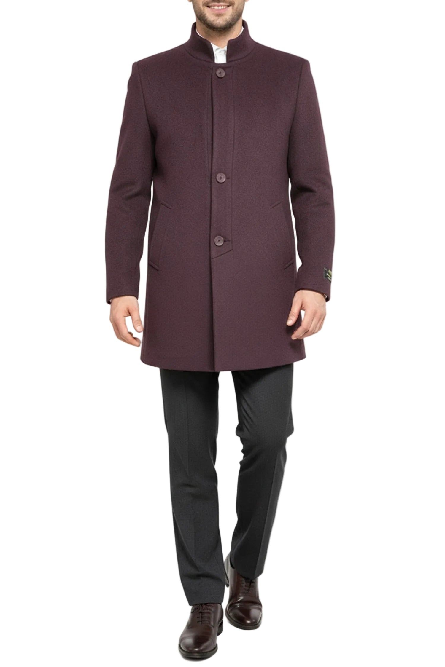 Wool and Cashmere Top Coat in Burgundy