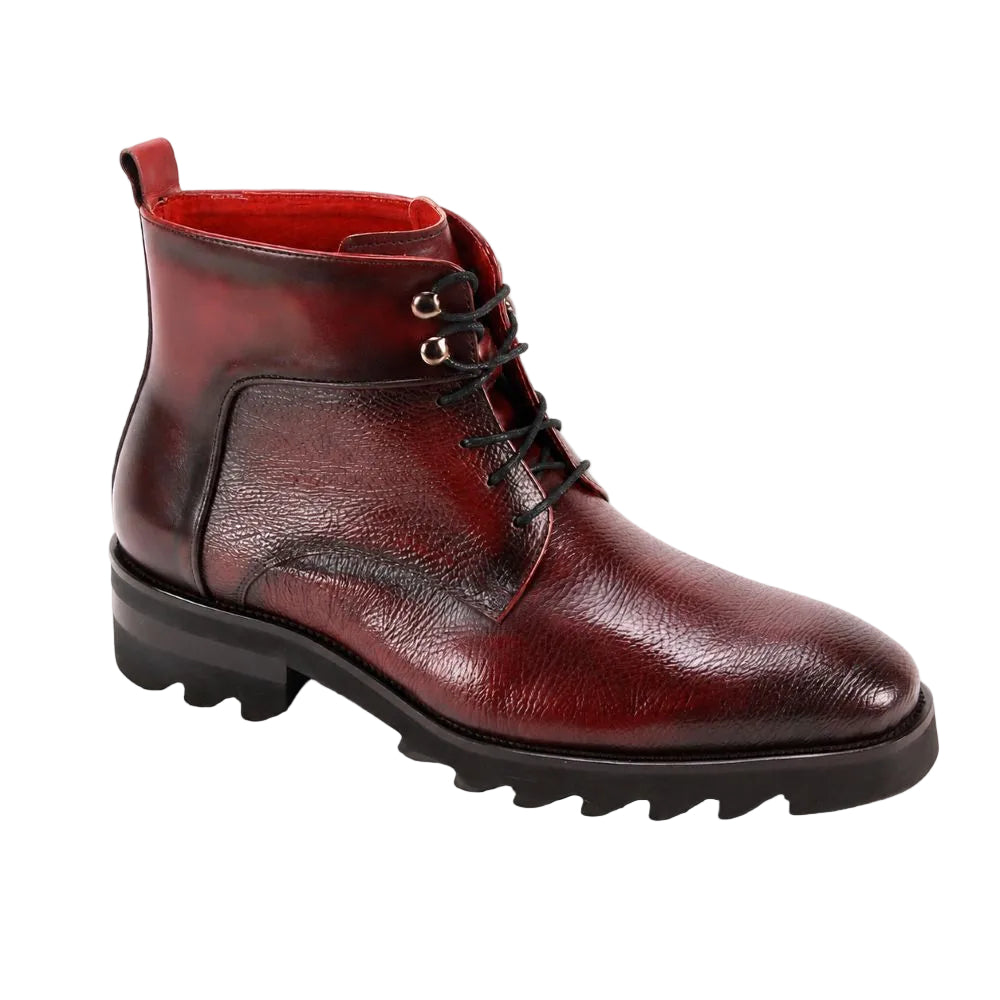 Walker Collection - Maroon Textured Leather Lace-Up Boots