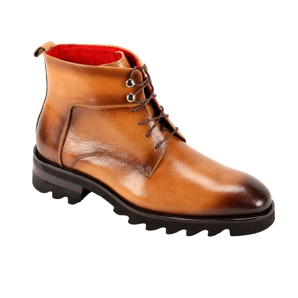 Walker Collection - Peanut Textured Leather Lace-Up Boots