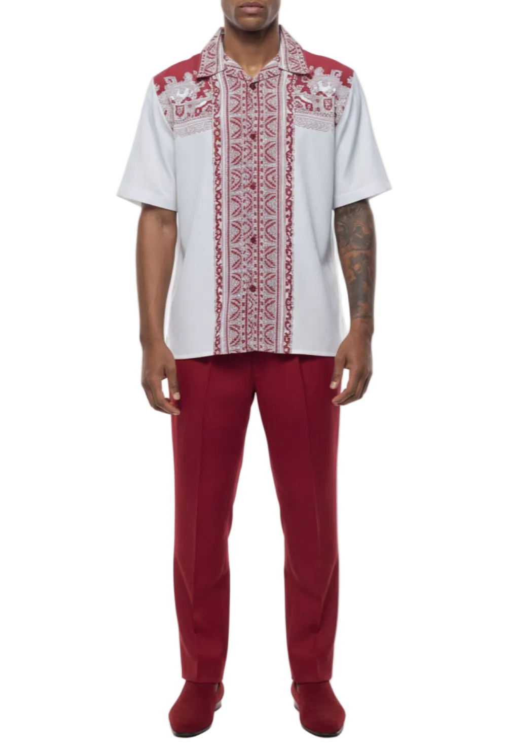 Burgundy Design Walking Suit 2 Piece Short Sleeve Set
