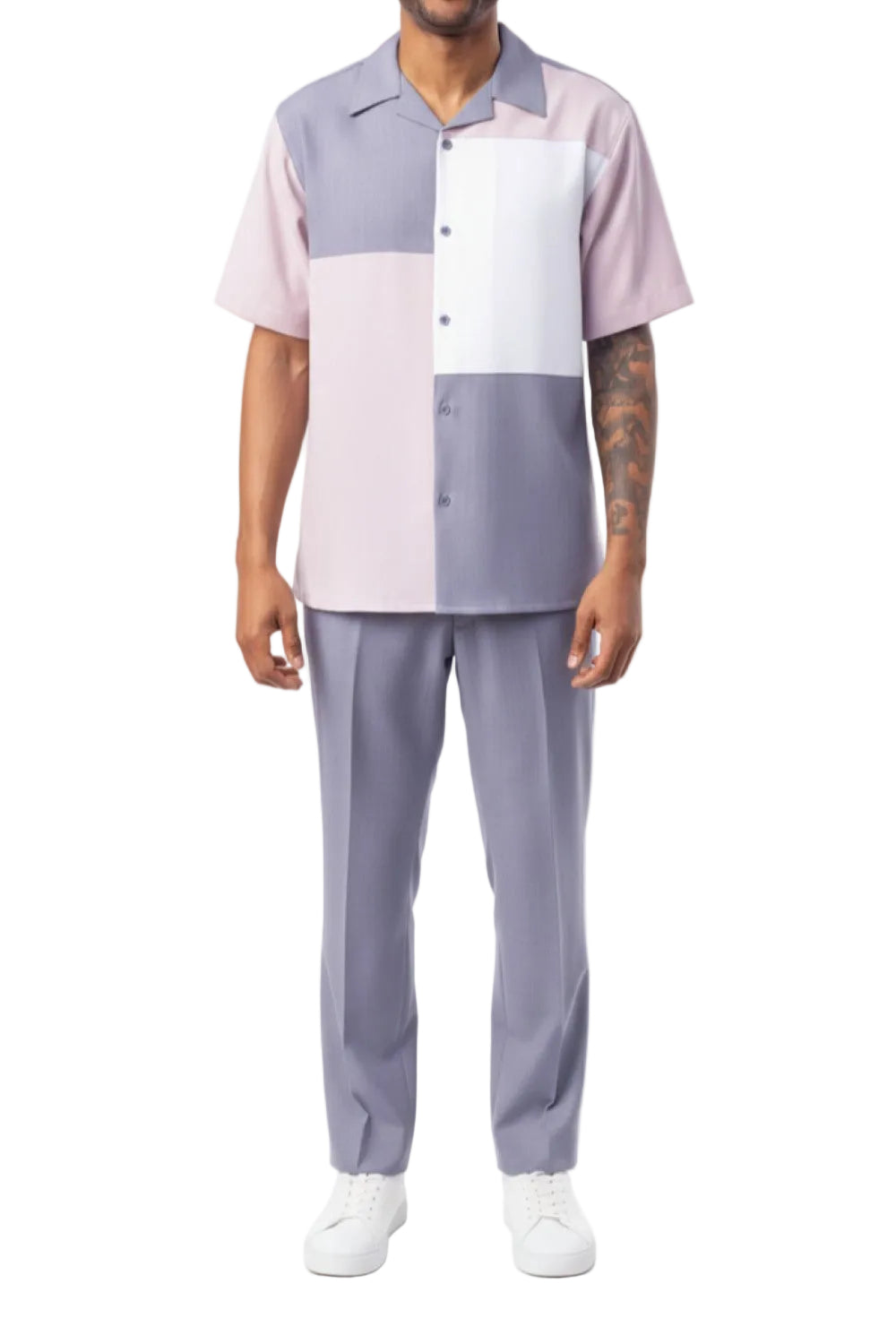 Men's Gunmetal Pink Color Block 2 Piece Walking Suit
