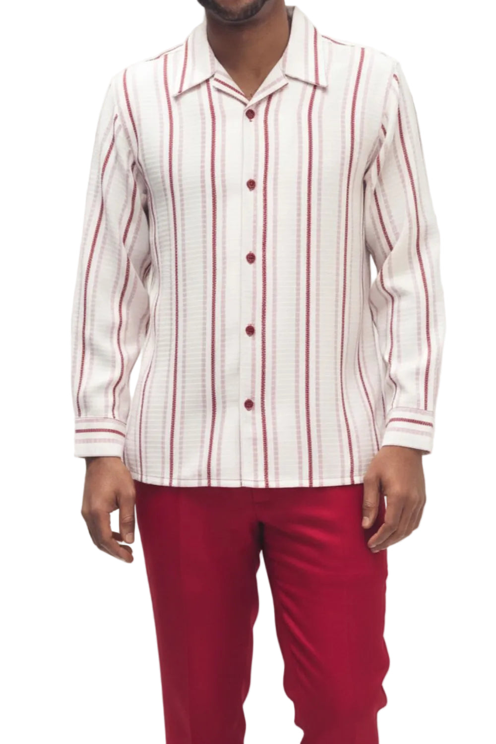 Men’s 2 Piece Red Vertical Stripe Pattern Long Sleeve Walking Suit