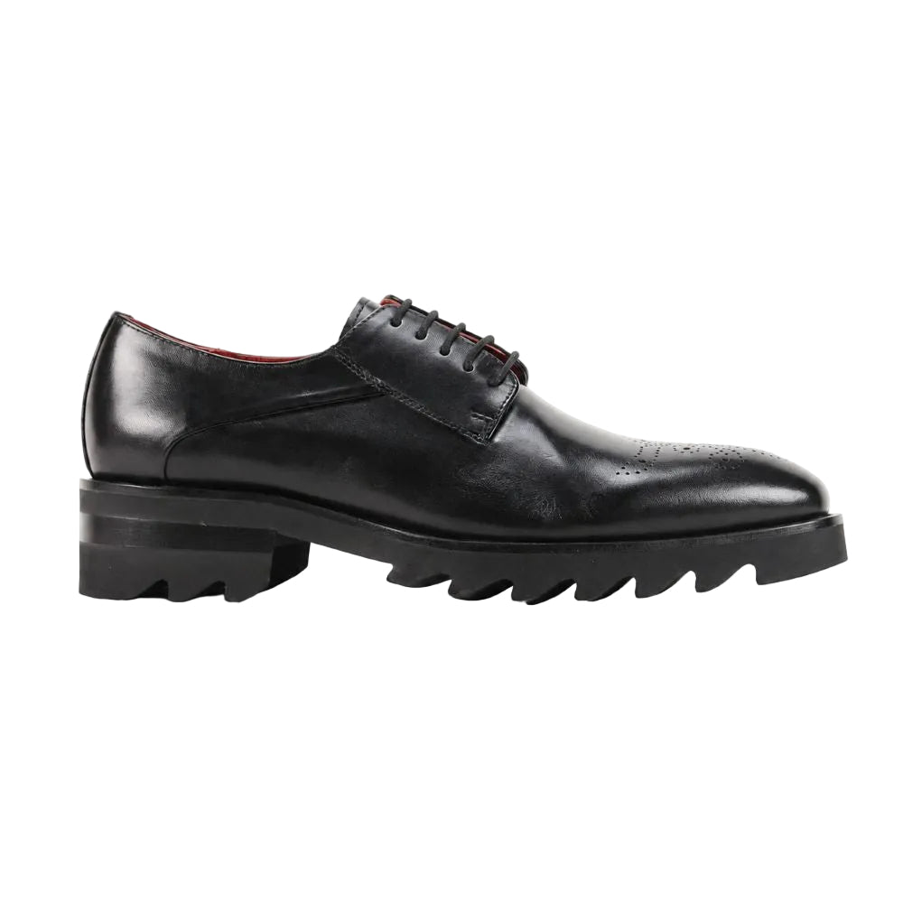 Wolf Collection - Black Medallion Toe Lace-Up Dress Shoes