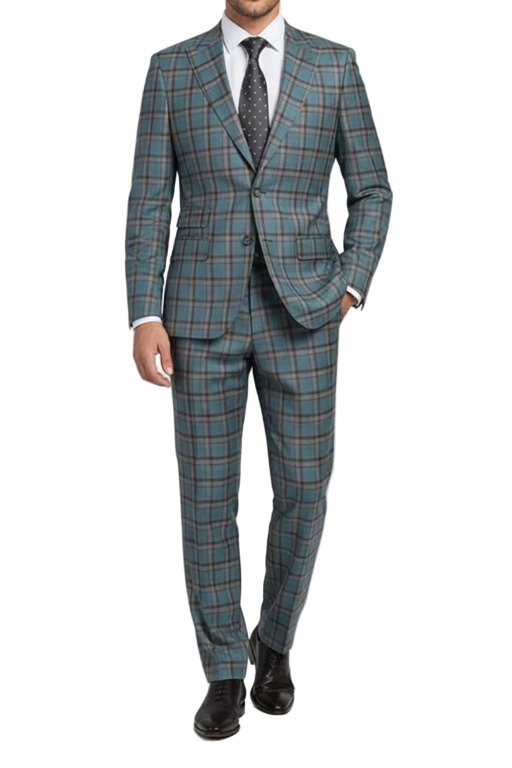English Laundry 2-Piece Light Gray with Bronze Stereoscopic-Grid Slim Fit Suit Wool Blend