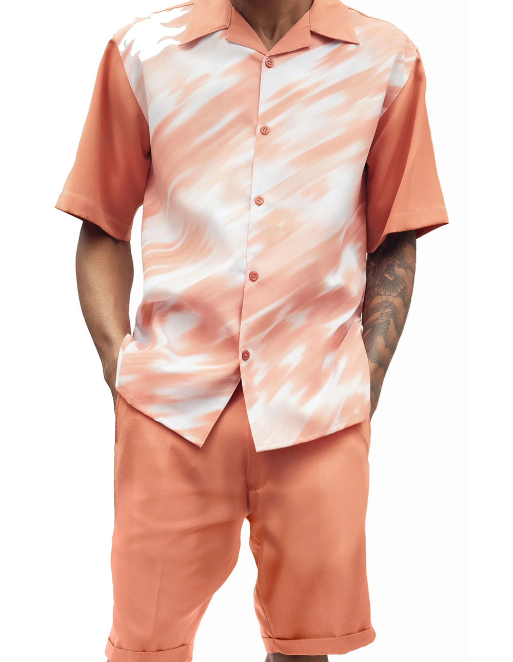 Apricot Print Design Walking Suit 2 Piece Set Short Sleeve Shirt with Shorts