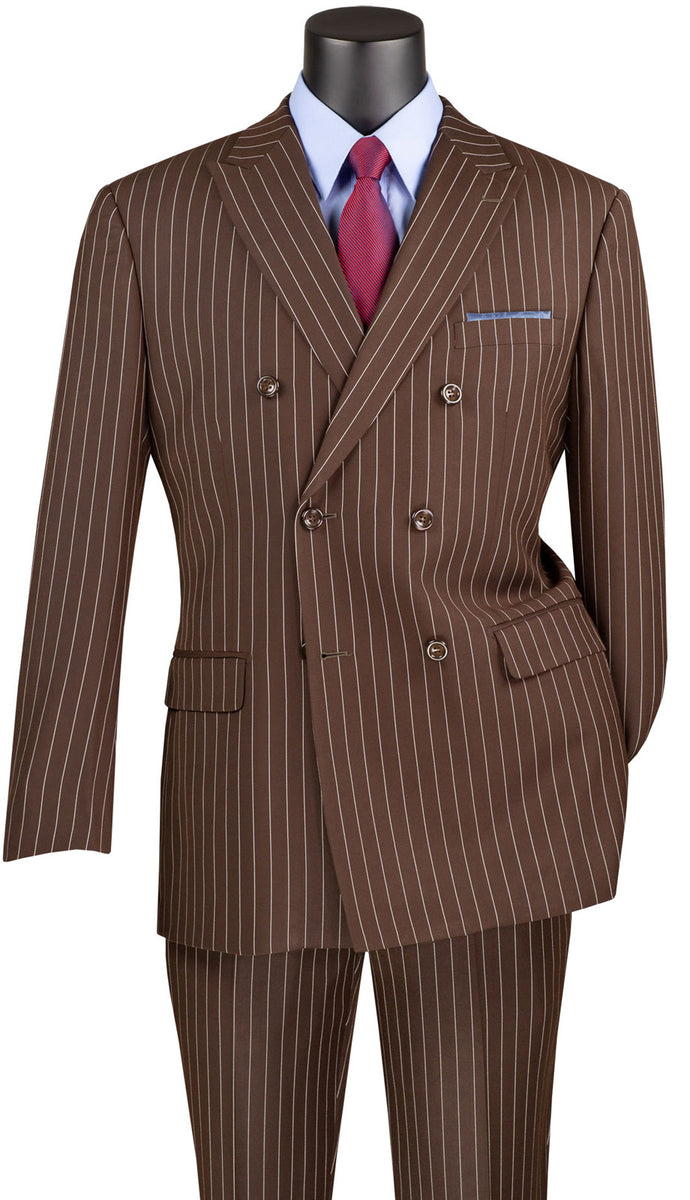 Rockefeller Collection Double Breasted Stripe Suit Brown Regular