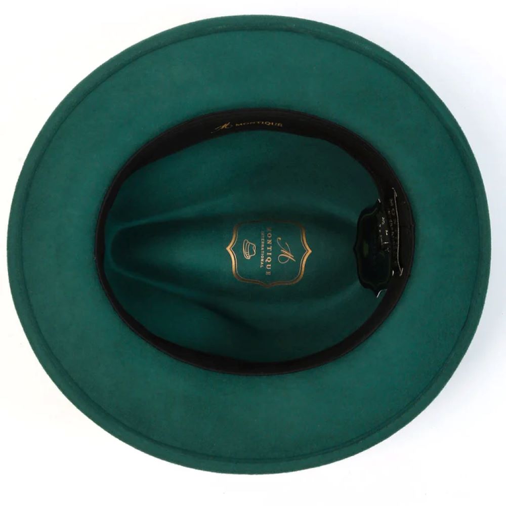 Wool Felt Fedora Pinch Front with Feather Accent in Emerald