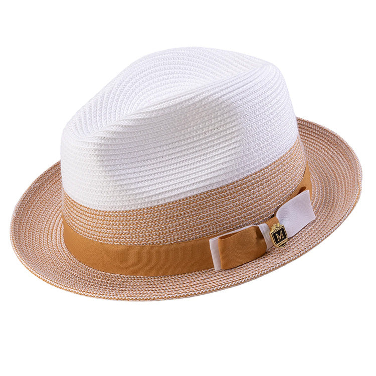 Men's Braided Straw Fedora Two Tone Weave in Gold