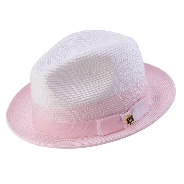 Men's Braided Straw Fedora Two Tone Weave in Pink