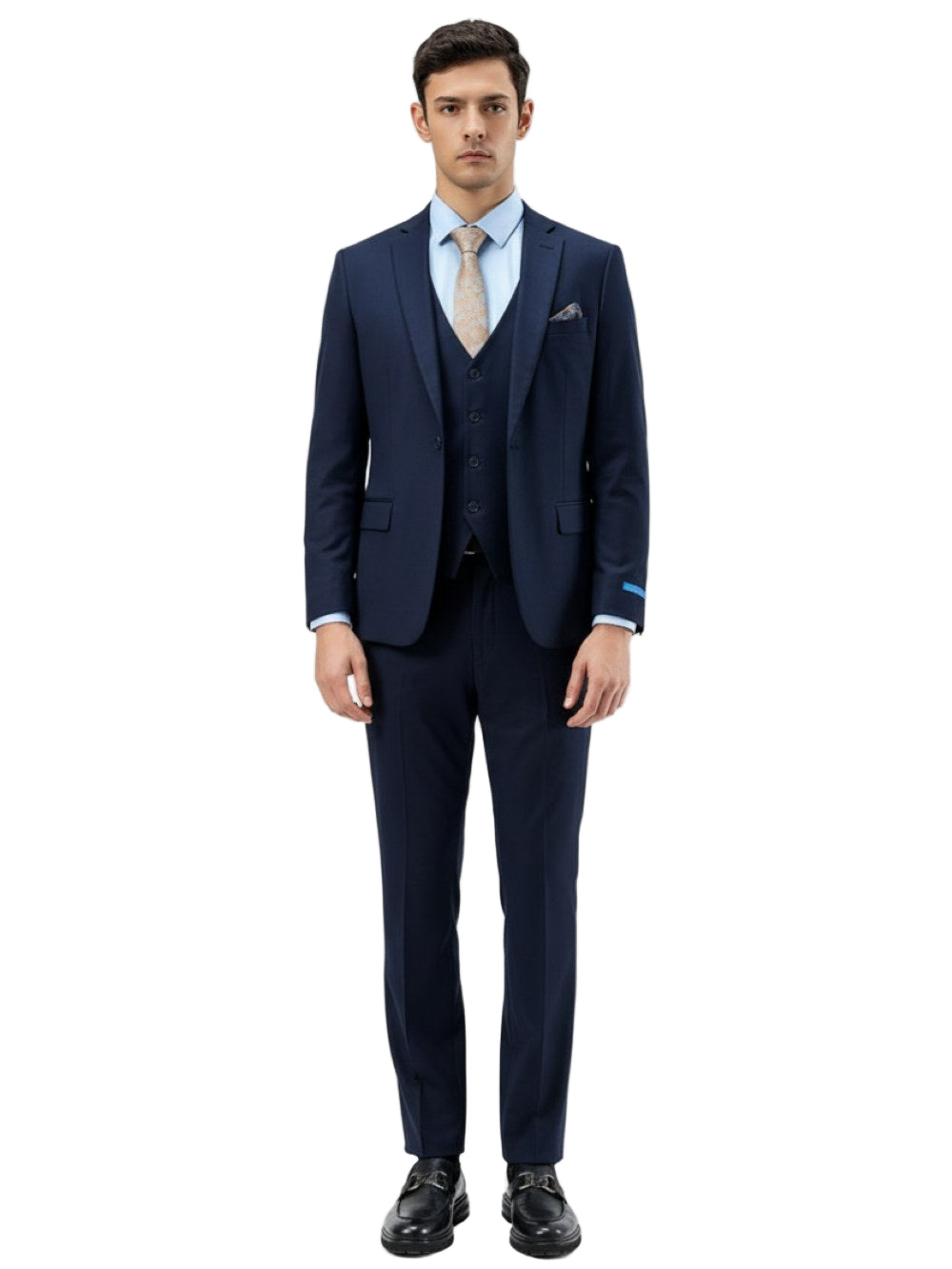 Men's Slim Fit Solid Navy 3 Piece Suit