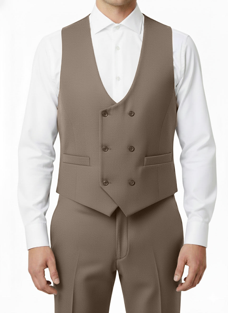 Solid taupe regular fit textured 3 piece suit by Needle and Stitch.