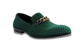 Emerald Velvet Diamond Pattern Loafer