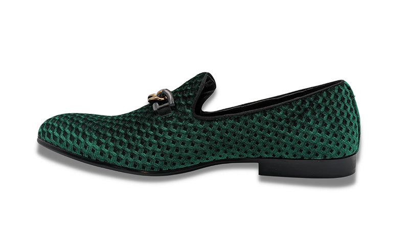 Emerald Velvet Diamond Pattern Loafer