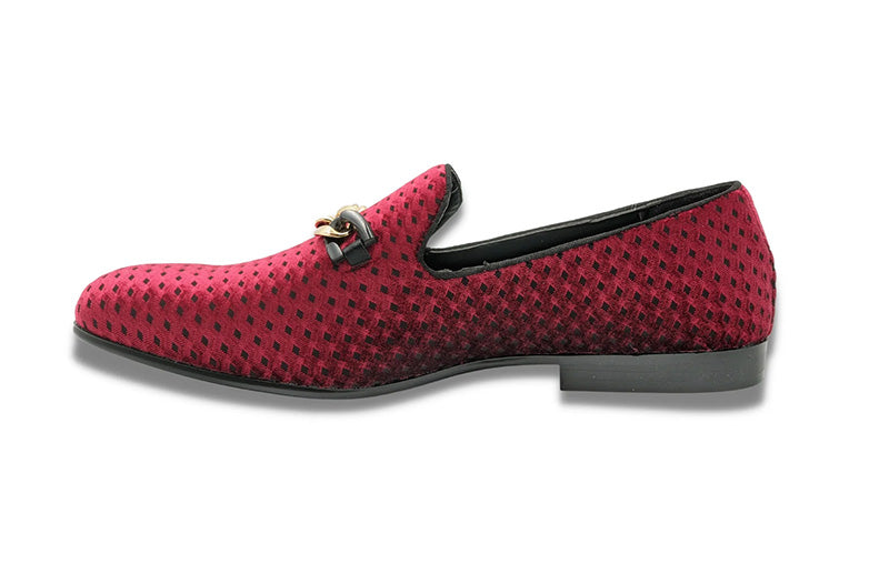 Burgundy Velvet Diamond Pattern Loafer