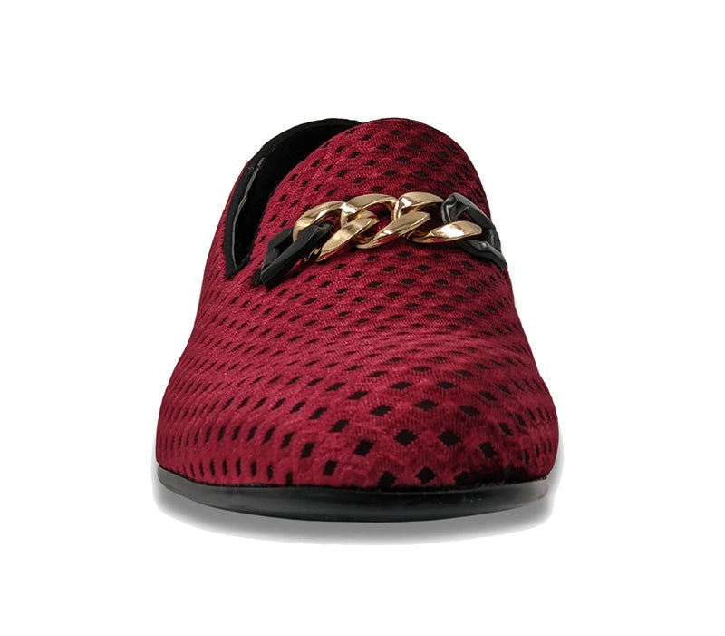 Burgundy Velvet Diamond Pattern Loafer