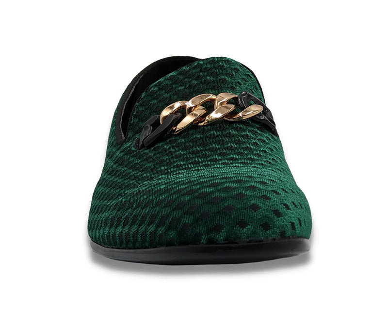 Emerald Velvet Diamond Pattern Loafer