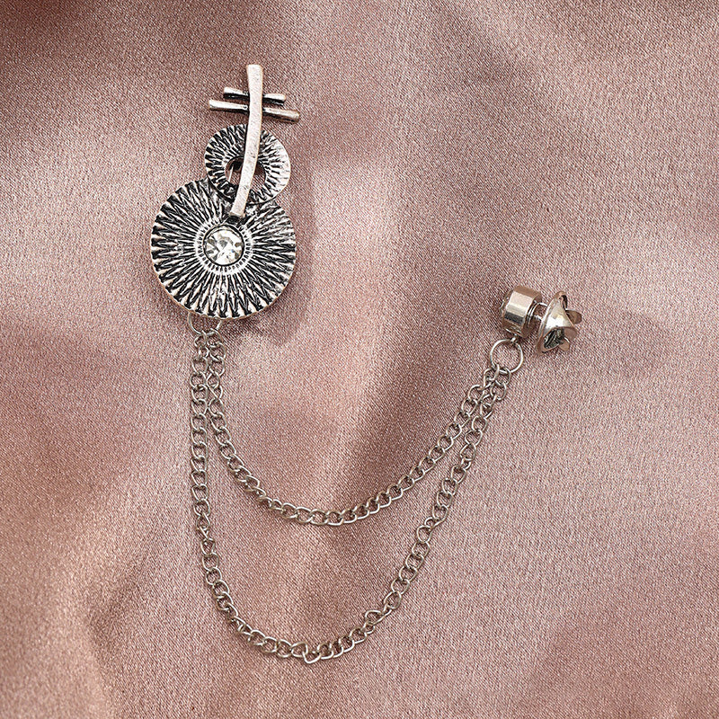 Retro-Silver Plated Rhinestone Diamond Double Chain Brooch