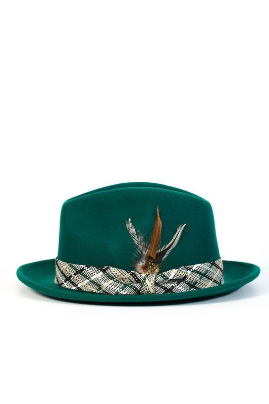 Emerald Wool Felt Fedora Hat 2 ½ Brim