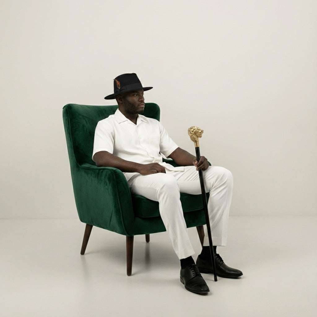 Solid Brooklyn Collection - Wool Felt Crushable Fedora with Feather Accent in Black hat.