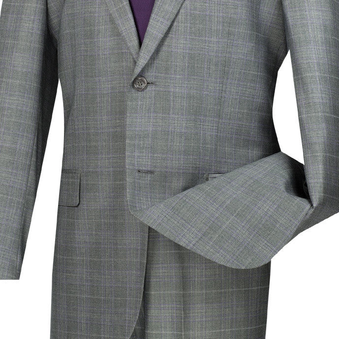 Pompey Collection - Men's Glen Plaid Dress Suit 2 Piece Regular Fit in Gray