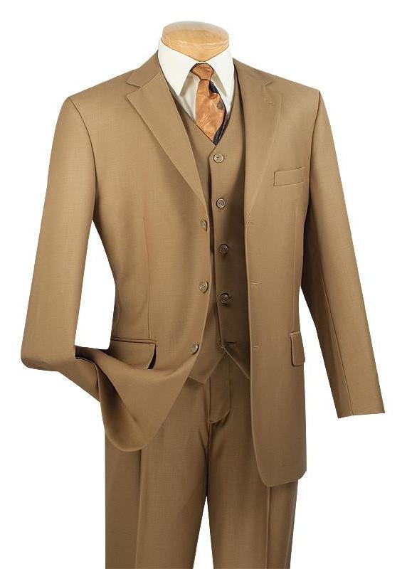 Avalon Collection - Regular Fit Men's Suit 3 Button 3 Piece British Khaki
