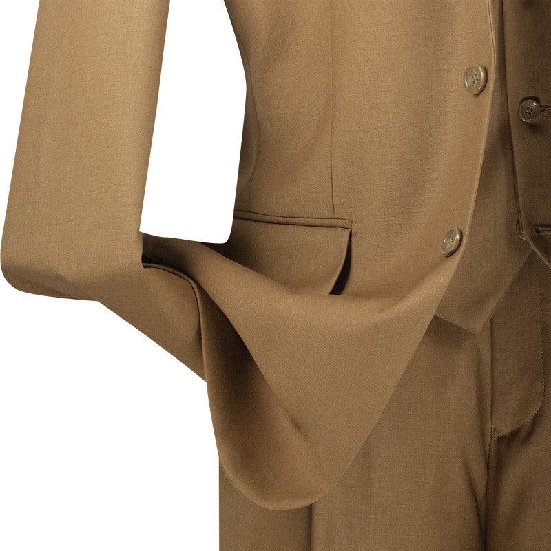 Avalon Collection - Regular Fit Men's Suit 3 Button 3 Piece British Khaki