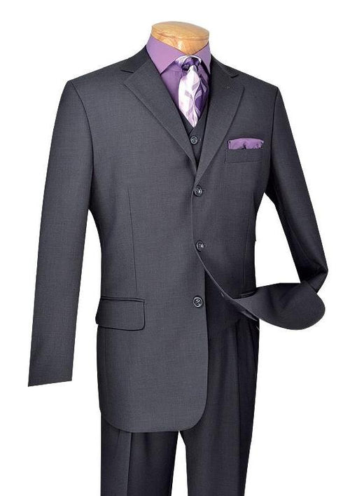 Avalon Collection - Regular Fit Men's Suit with Vest Heather Gray
