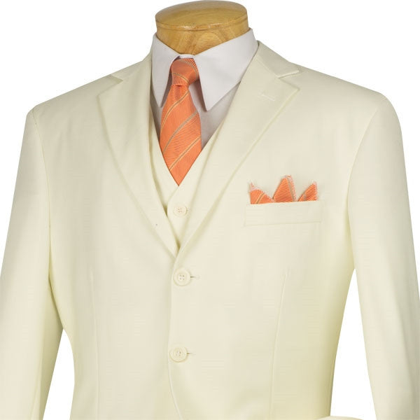 Avalon Collection - Regular Fit Men's Suit 3 Button 3 Piece Ivory
